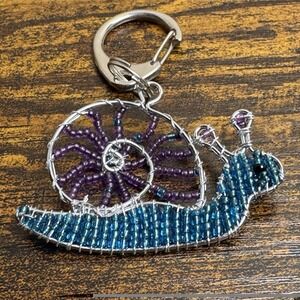 Handmade Beaded Snail Keychain Purse Charm Blue Purple Wire Wrapped Art